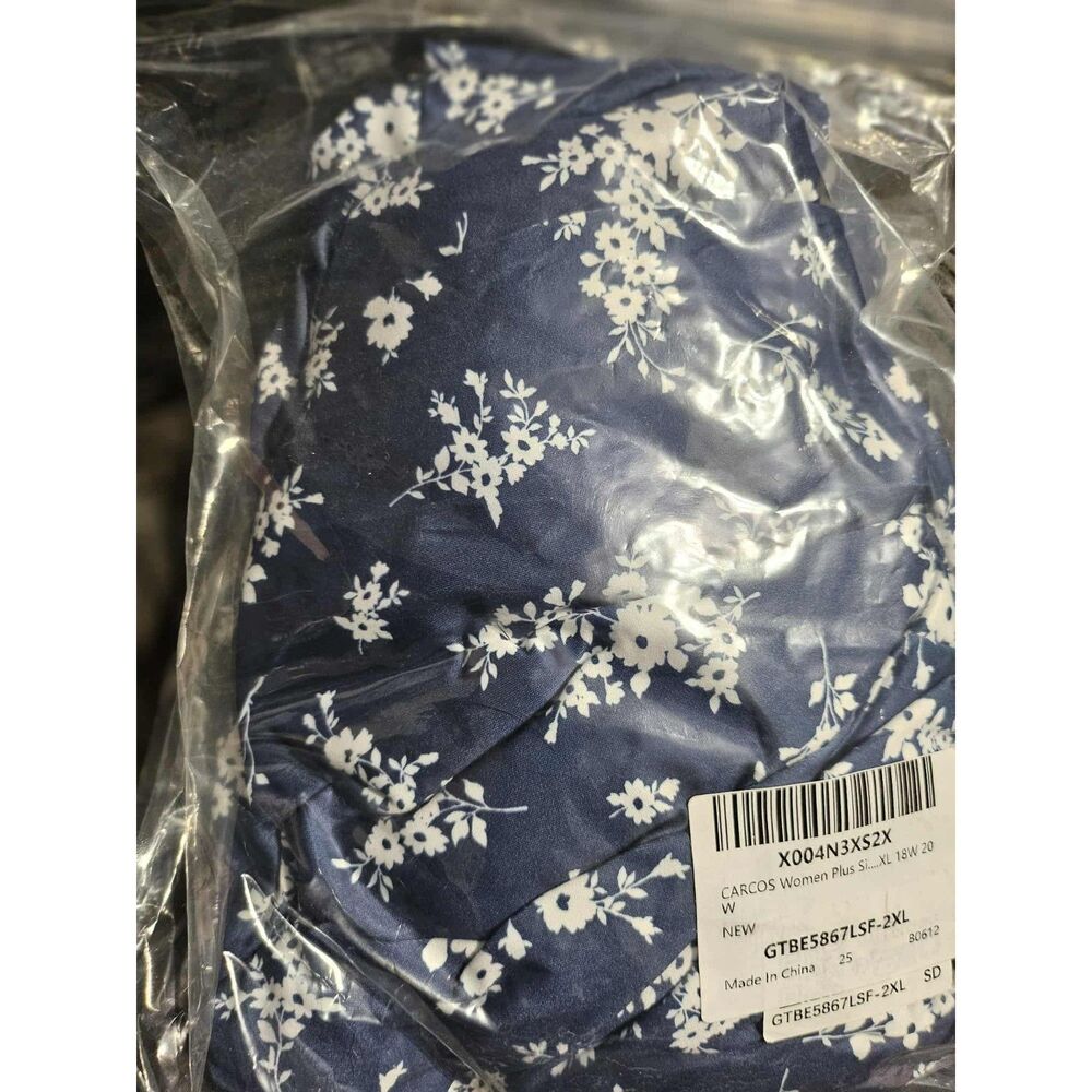 NWT CARCOS Blue White Floral Maxi Dress Smocked Waist Pockets Plus 2X - Picture 4 of 5